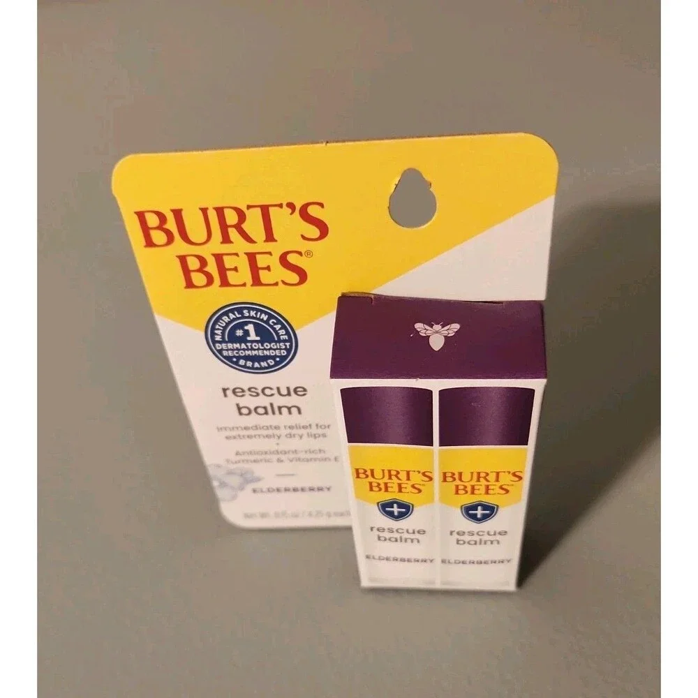 4X Burt's Bees Rescue Balm for Extremely Dry Lips, 2 Ct ea (8 TUBES) Elderberry
